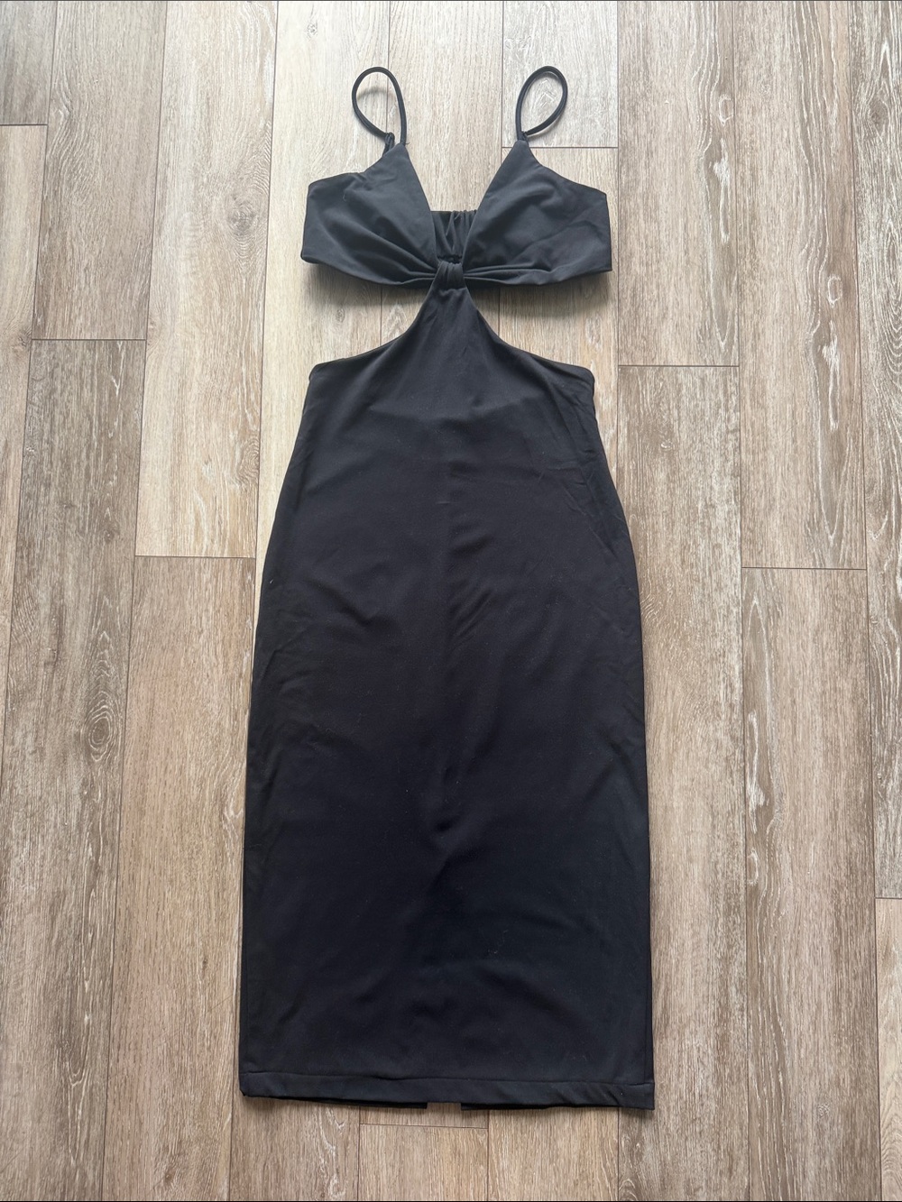 Dynamite Black Cutout Knot-Front Midi Dress